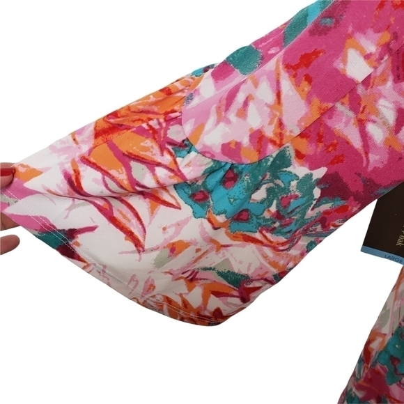 Nwt Amanda + Oak L Floral Sheath 3/4 Bell Sleeve Pink & Teal 4% Spandex - Picture 4 of 10